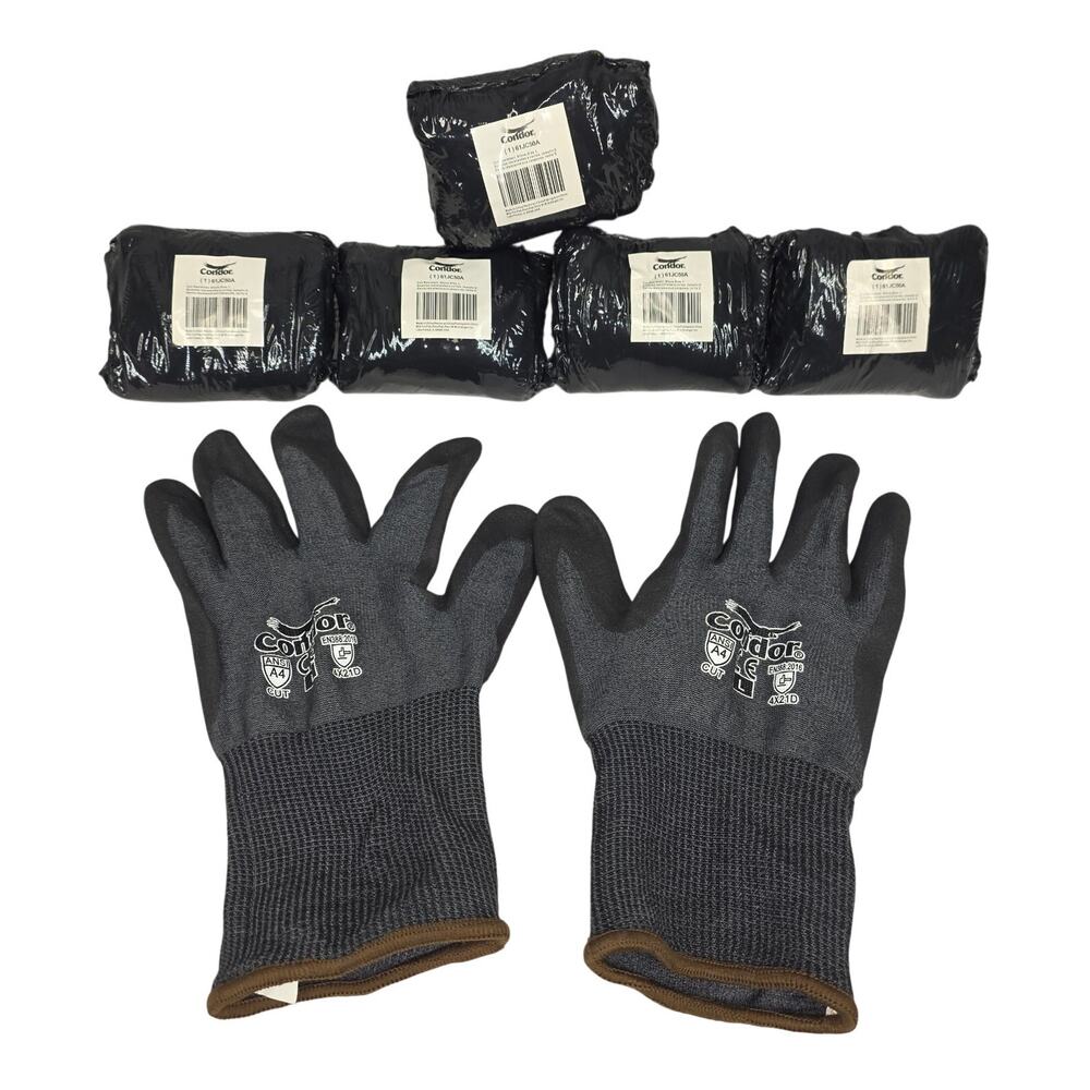 CONDOR BLACK ANSI A4 CUT‑RESISTANT WORK SAFETY GLOVES – SIZE L – 6‑PACK